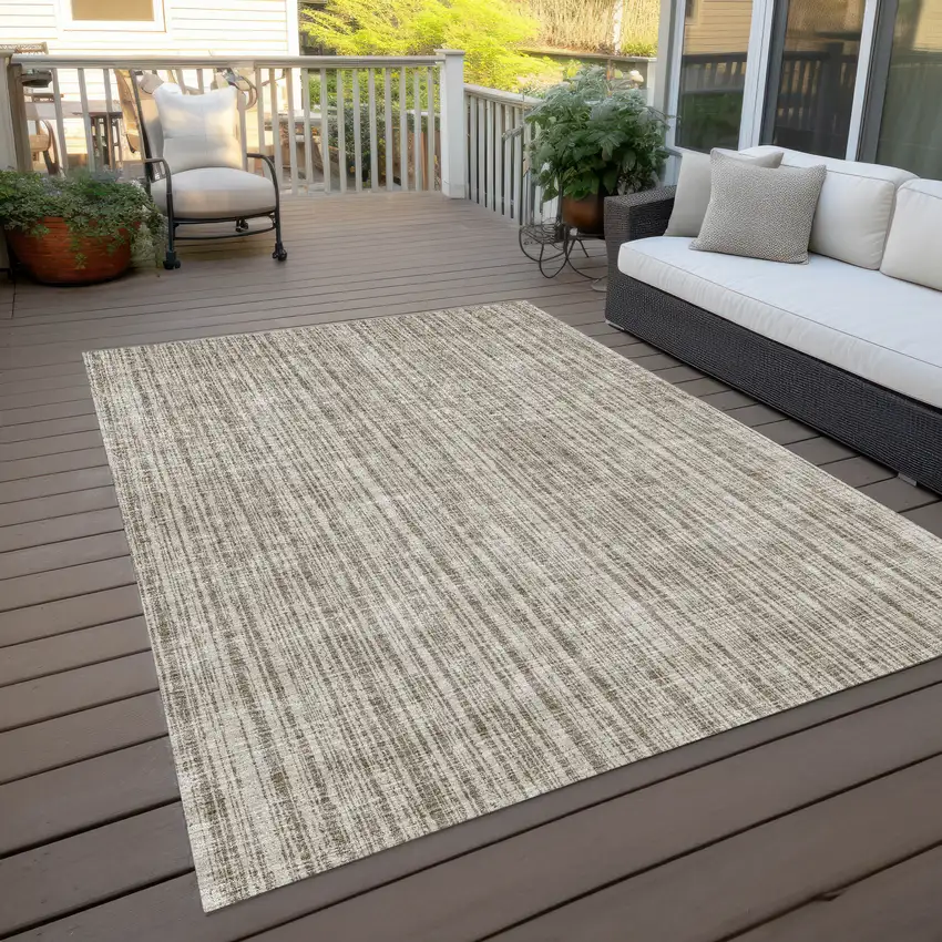 Taupe And Beige Striped Washable Indoor Outdoor Area Rug Photo 9