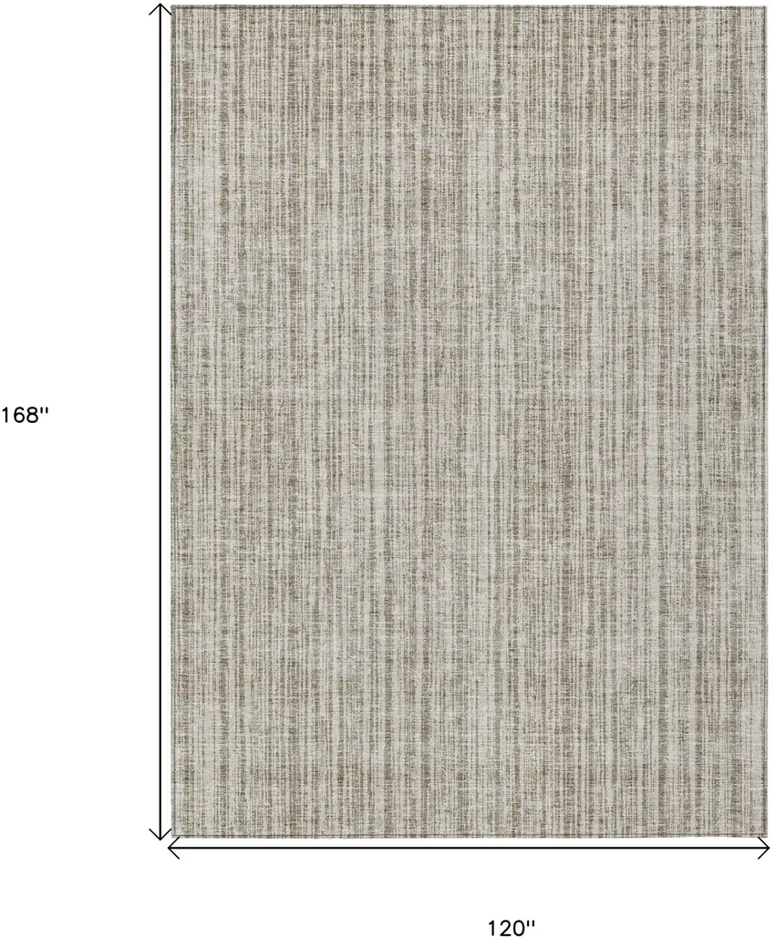 Taupe And Beige Striped Washable Indoor Outdoor Area Rug Photo 3