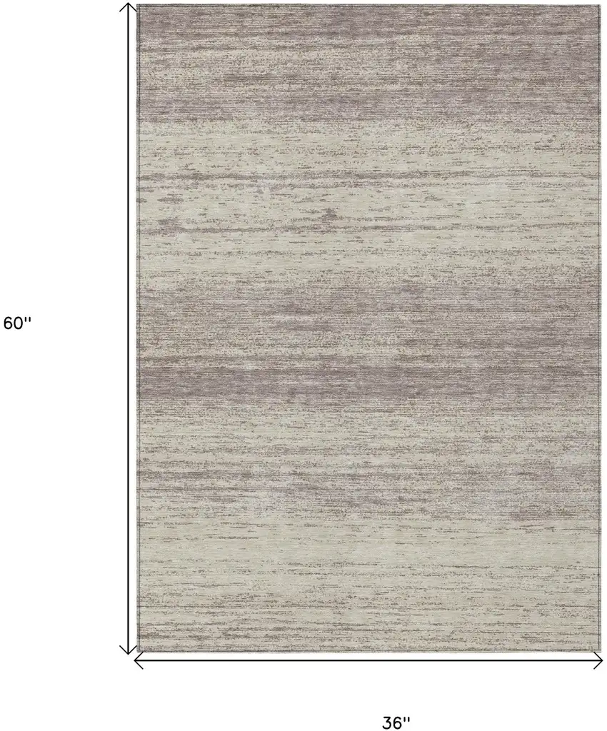 Taupe And Beige Striped Washable Indoor Outdoor Area Rug Photo 3