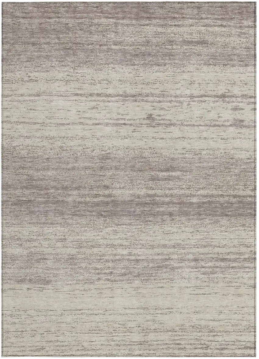 Taupe And Beige Striped Washable Indoor Outdoor Area Rug Photo 7