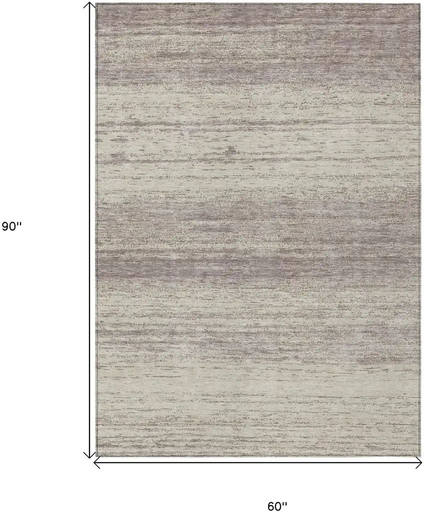 Taupe And Beige Striped Washable Indoor Outdoor Area Rug Photo 3