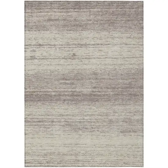 Taupe And Beige Striped Washable Indoor Outdoor Area Rug Photo 2