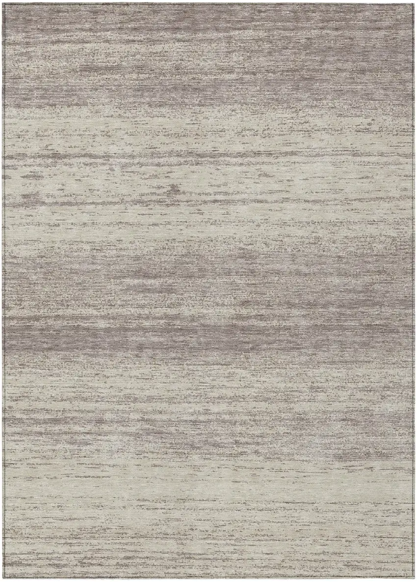 Taupe And Beige Striped Washable Indoor Outdoor Area Rug Photo 2