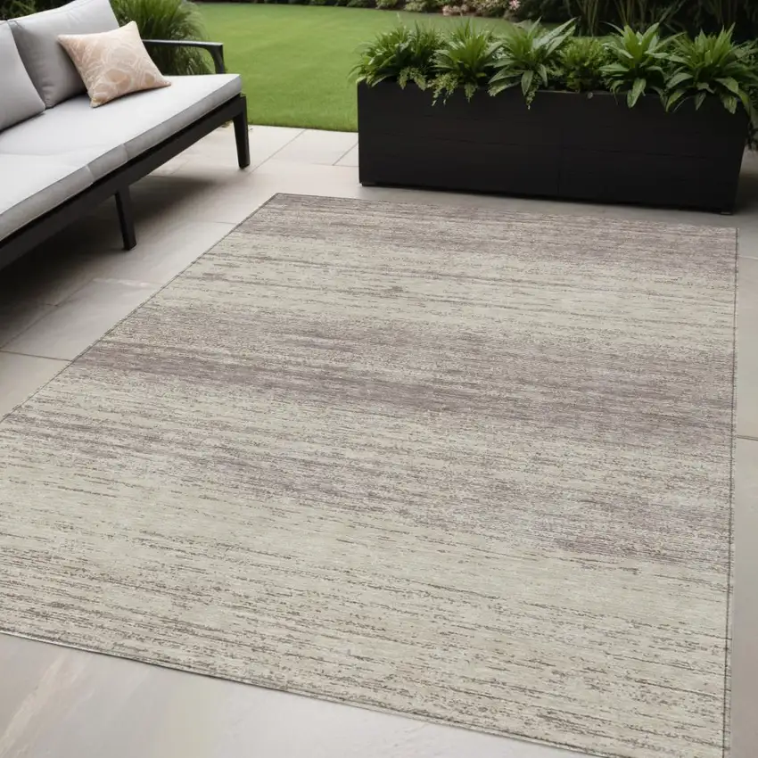 Taupe And Beige Striped Washable Indoor Outdoor Area Rug Photo 1
