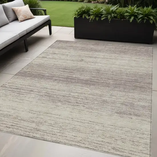 Taupe And Beige Striped Washable Indoor Outdoor Area Rug Photo 1