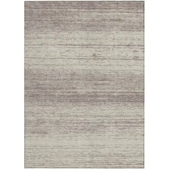 Taupe And Beige Striped Washable Indoor Outdoor Area Rug Photo 6