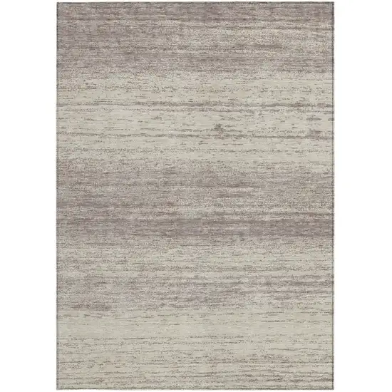 Taupe And Beige Striped Washable Indoor Outdoor Area Rug Photo 6