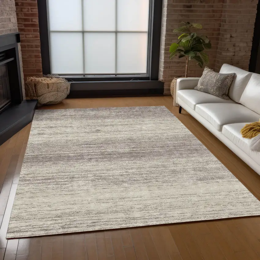 Taupe And Beige Striped Washable Indoor Outdoor Area Rug Photo 9