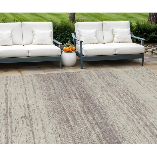Taupe And Beige Striped Washable Indoor Outdoor Area Rug Photo 1