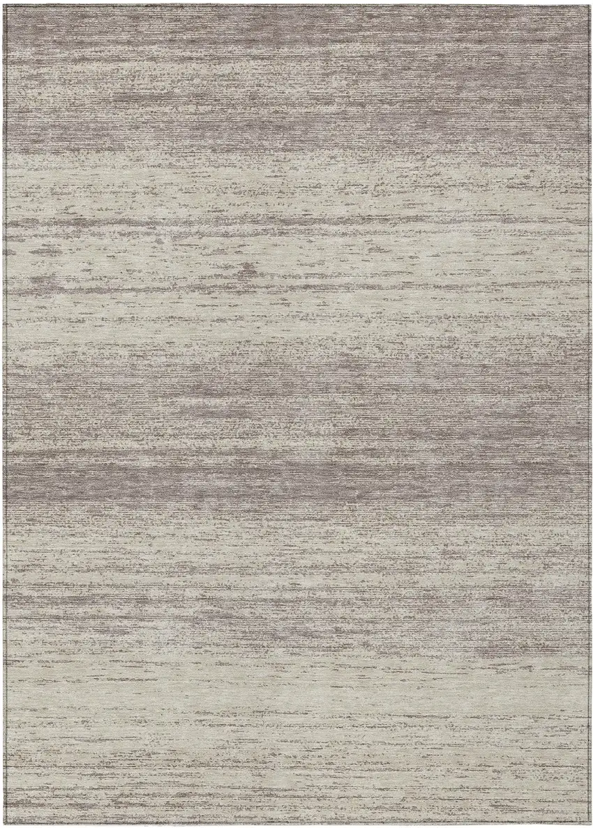 Taupe And Beige Striped Washable Indoor Outdoor Area Rug Photo 2