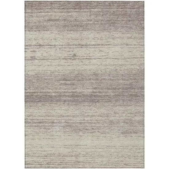 Taupe And Beige Striped Washable Indoor Outdoor Area Rug Photo 2