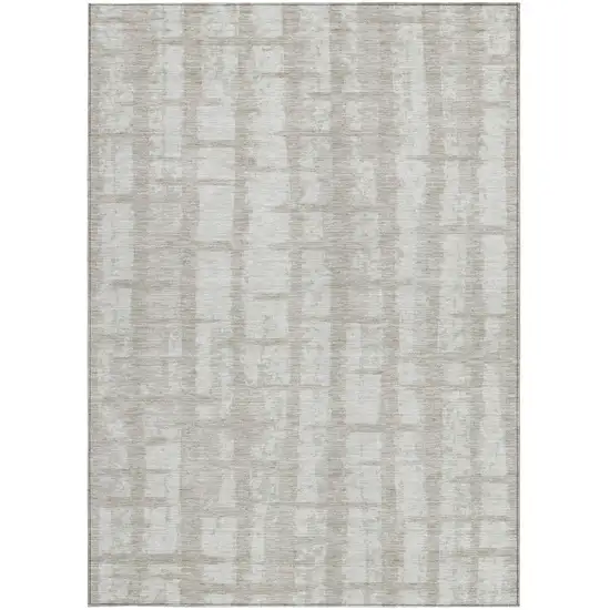 Taupe And Beige Striped Washable Indoor Outdoor Area Rug Photo 6