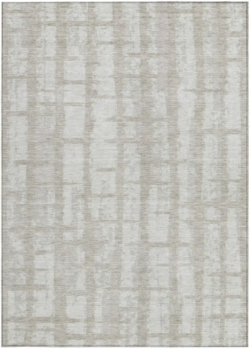 Taupe And Beige Striped Washable Indoor Outdoor Area Rug Photo 6