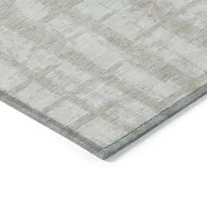 Photo of Taupe And Beige Striped Washable Indoor Outdoor Area Rug