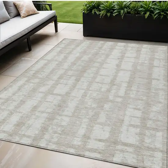 Taupe And Beige Striped Washable Indoor Outdoor Area Rug Photo 1