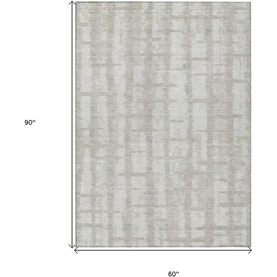 Taupe And Beige Striped Washable Indoor Outdoor Area Rug Photo 3