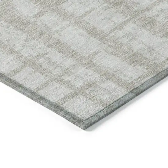 Taupe And Beige Striped Washable Indoor Outdoor Area Rug Photo 5