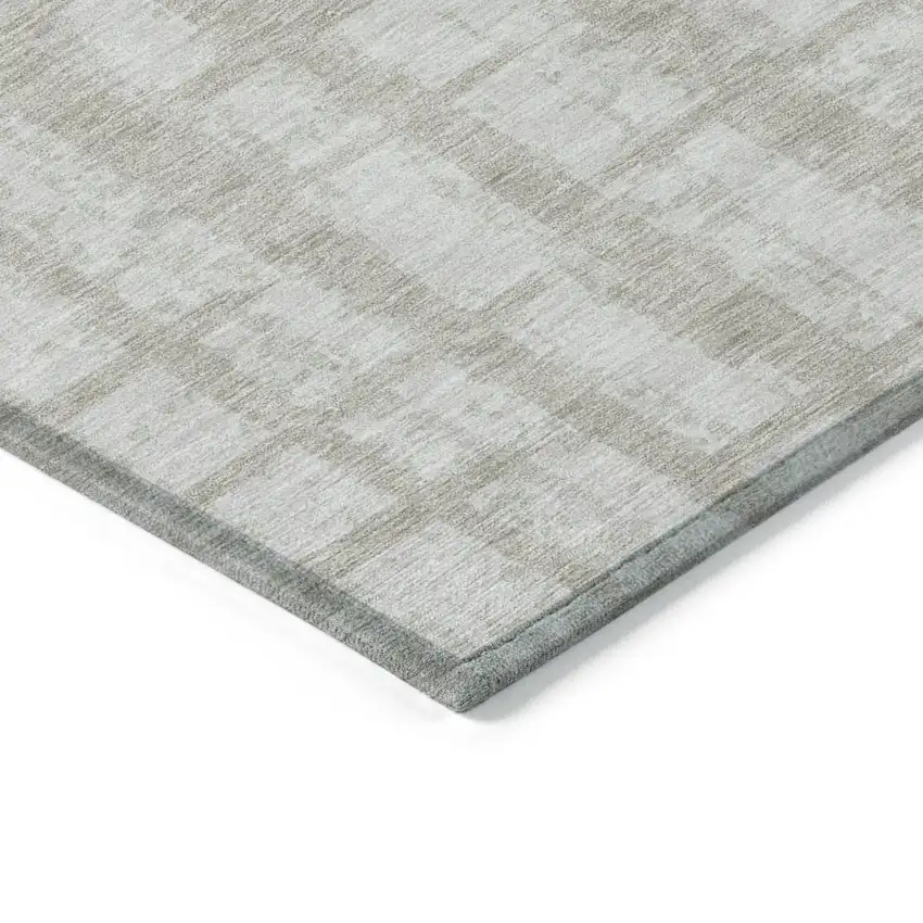 Taupe And Beige Striped Washable Indoor Outdoor Area Rug Photo 5