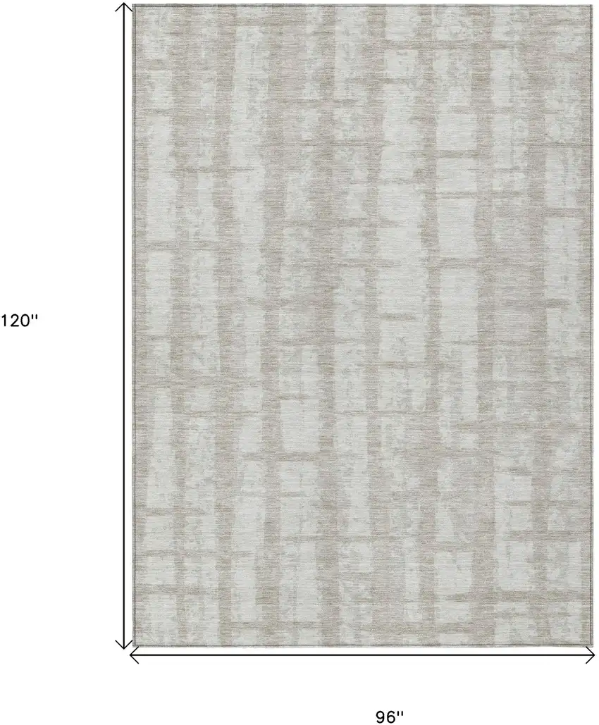 Taupe And Beige Striped Washable Indoor Outdoor Area Rug Photo 3