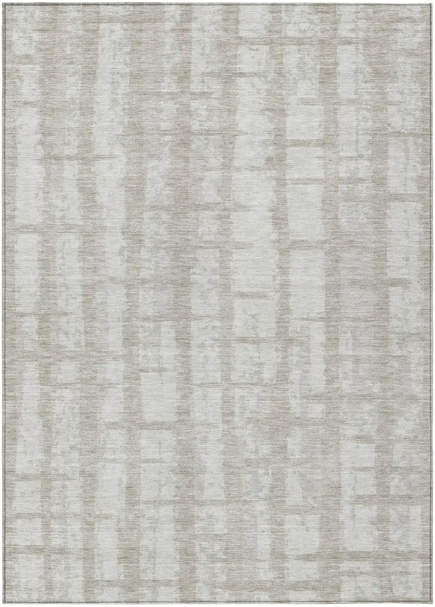 Taupe And Beige Striped Washable Indoor Outdoor Area Rug Photo 2