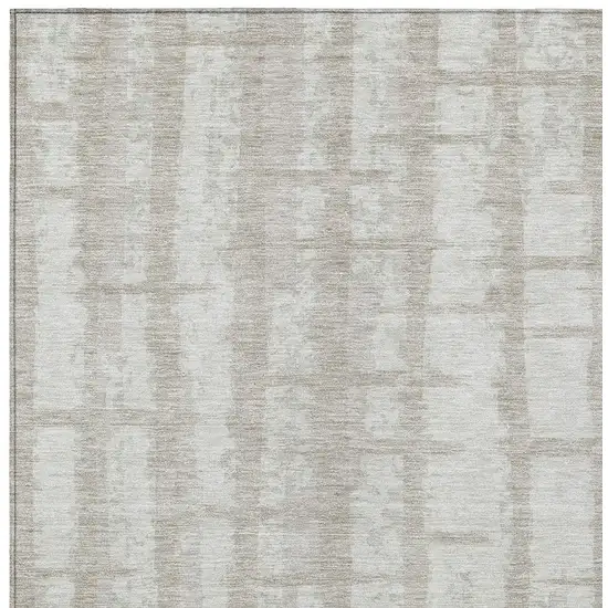 Taupe And Beige Striped Washable Indoor Outdoor Area Rug Photo 6