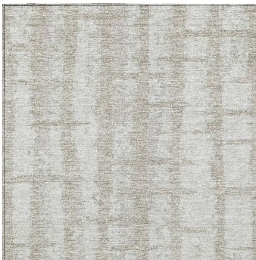 Taupe And Beige Striped Washable Indoor Outdoor Area Rug Photo 6