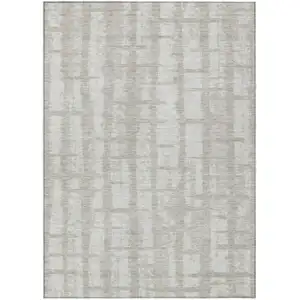 Photo of Taupe And Beige Striped Washable Indoor Outdoor Area Rug