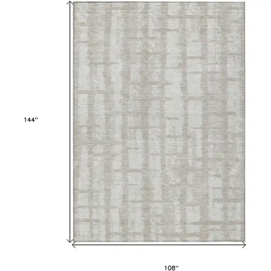 Taupe And Beige Striped Washable Indoor Outdoor Area Rug Photo 3