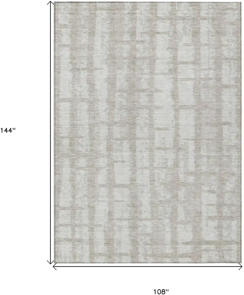 Taupe And Beige Striped Washable Indoor Outdoor Area Rug Photo 3