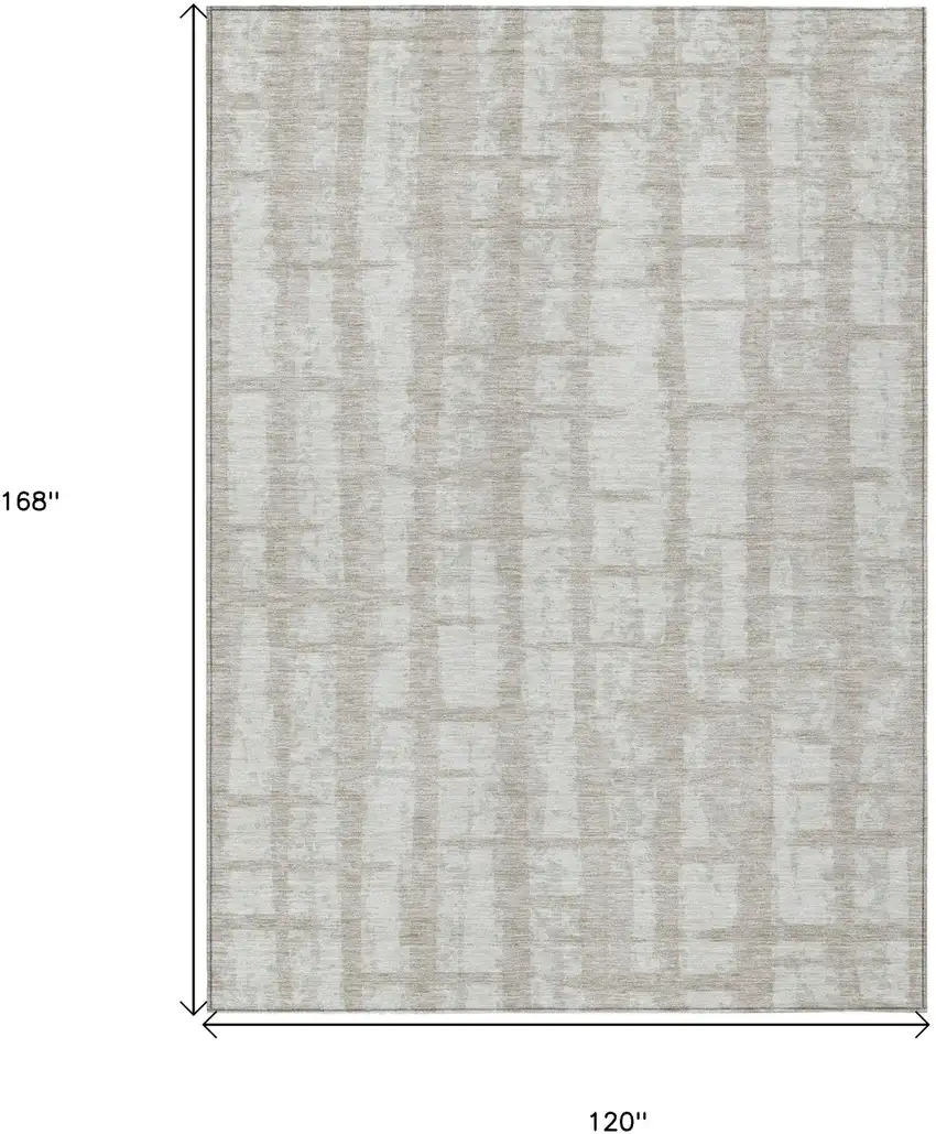 Taupe And Beige Striped Washable Indoor Outdoor Area Rug Photo 3