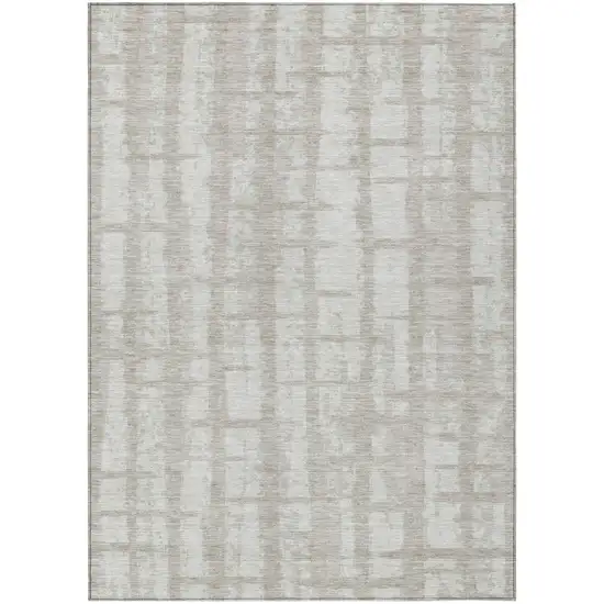 Taupe And Beige Striped Washable Indoor Outdoor Area Rug Photo 2
