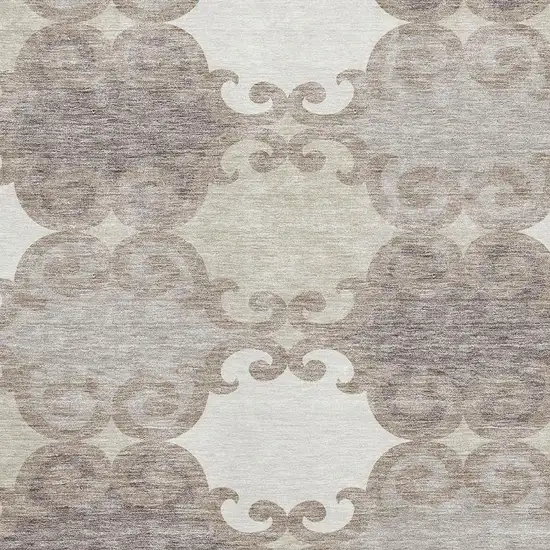 Taupe And Beige Trellis Washable Area Rug With UV Protection Photo 3