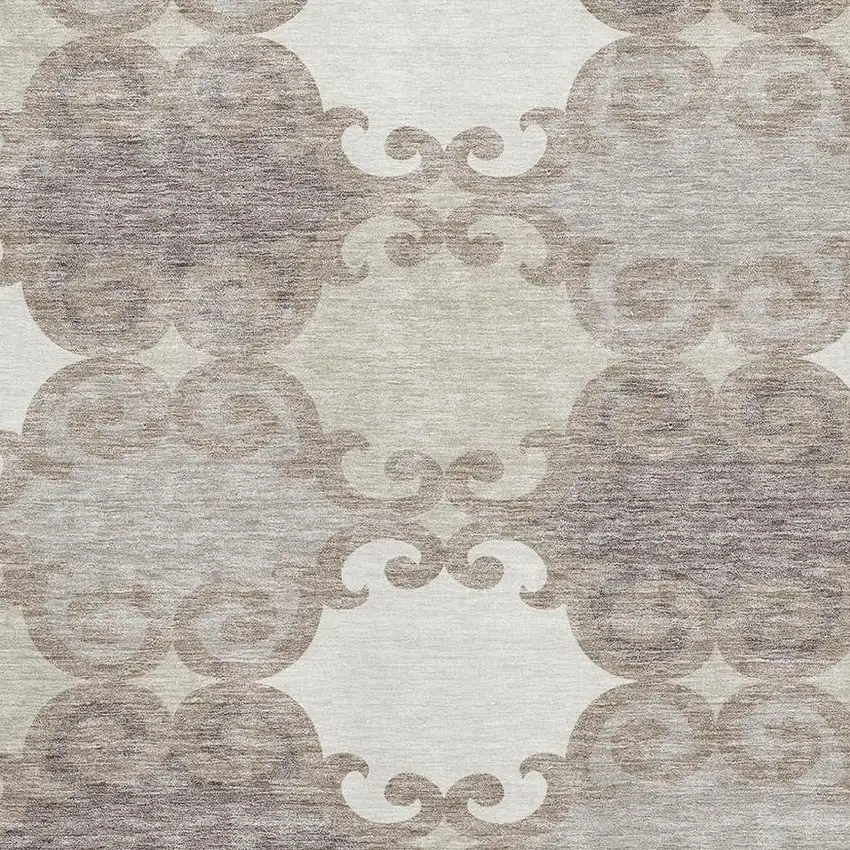 Taupe And Beige Trellis Washable Area Rug With UV Protection Photo 3