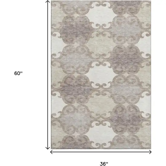 Taupe And Beige Trellis Washable Area Rug With UV Protection Photo 3