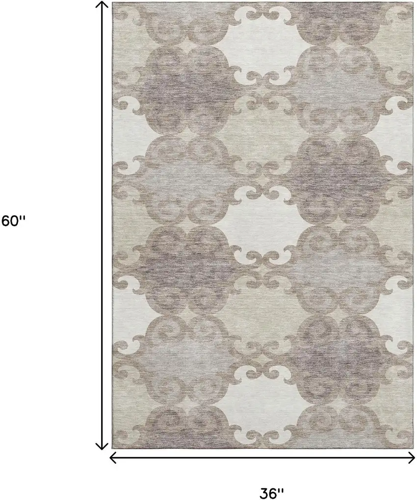 Taupe And Beige Trellis Washable Area Rug With UV Protection Photo 3