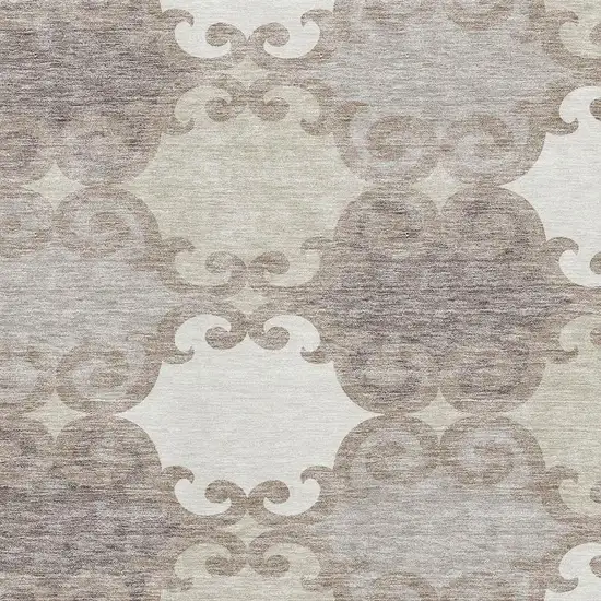 Taupe And Beige Trellis Washable Area Rug With UV Protection Photo 3