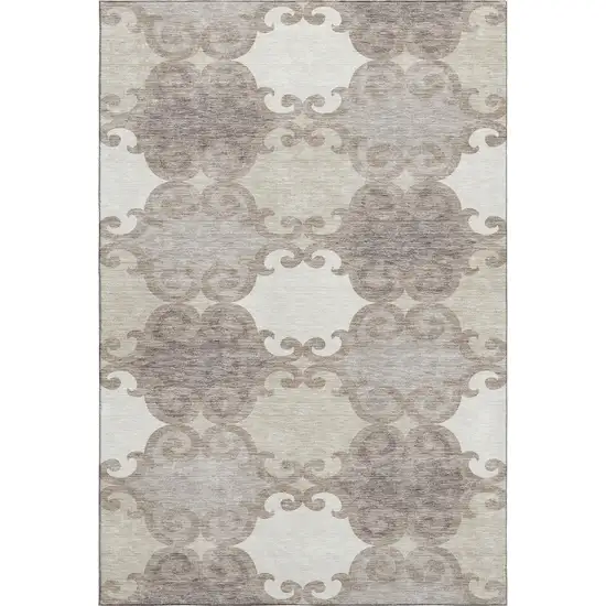 Taupe And Beige Trellis Washable Area Rug With UV Protection Photo 1