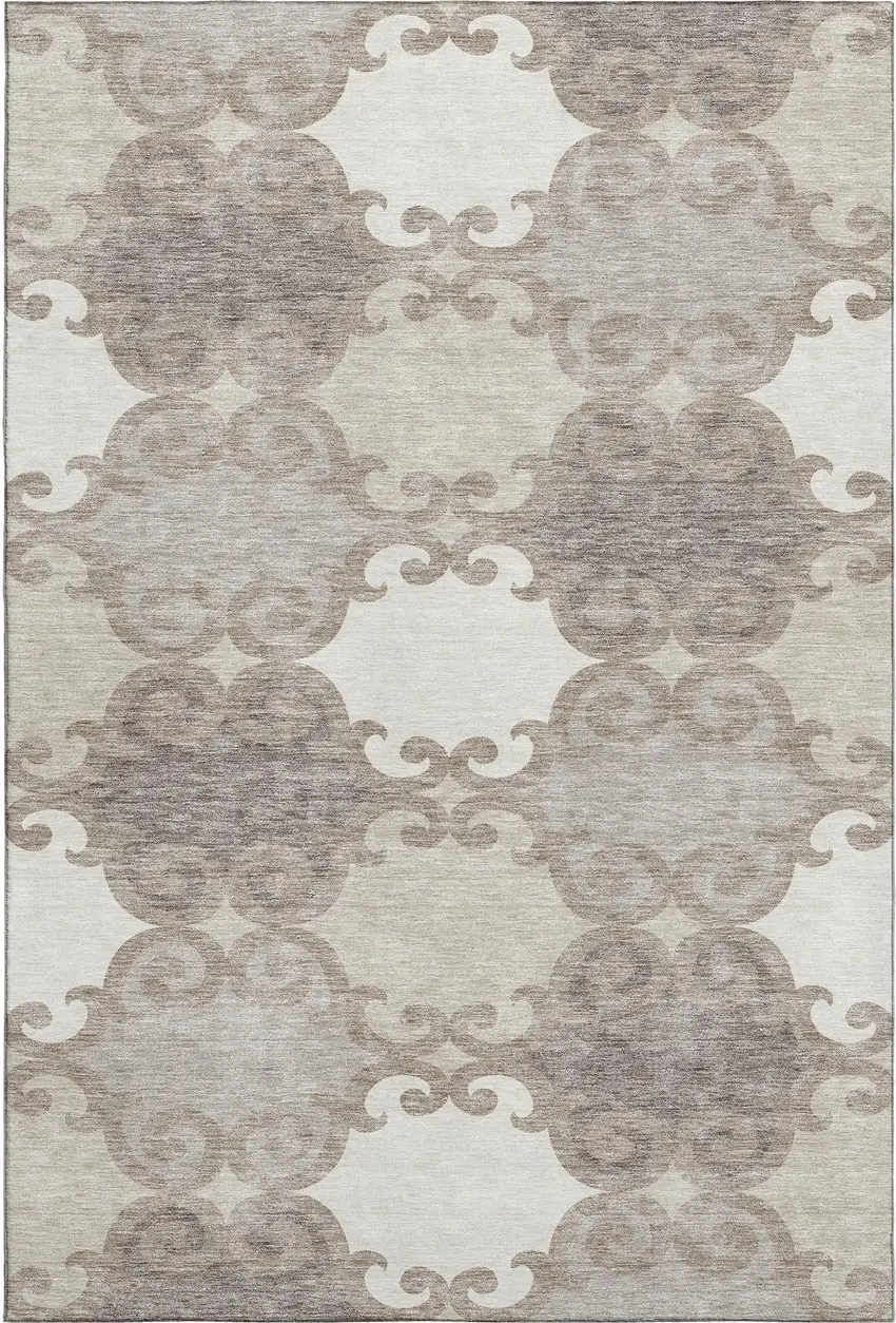 Taupe And Beige Trellis Washable Area Rug With UV Protection Photo 1