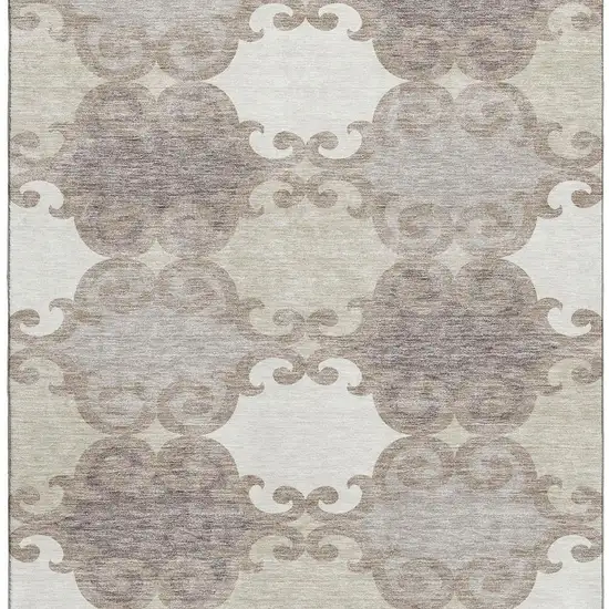 Taupe And Beige Trellis Washable Area Rug With UV Protection Photo 3