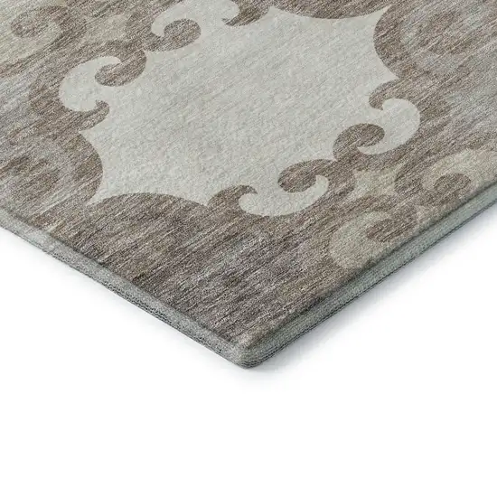 Taupe And Beige Trellis Washable Area Rug With UV Protection Photo 7