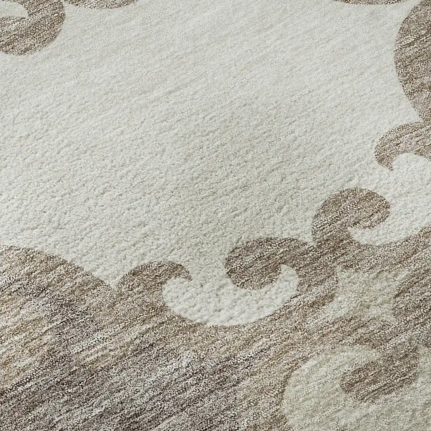 Taupe And Beige Trellis Washable Area Rug With UV Protection Photo 9