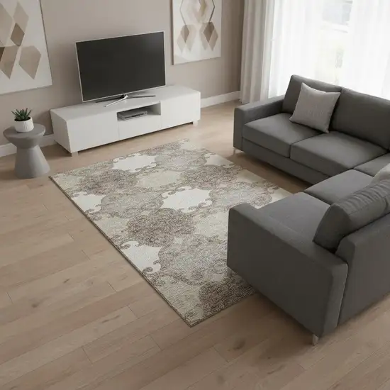 Taupe And Beige Trellis Washable Area Rug With UV Protection Photo 2