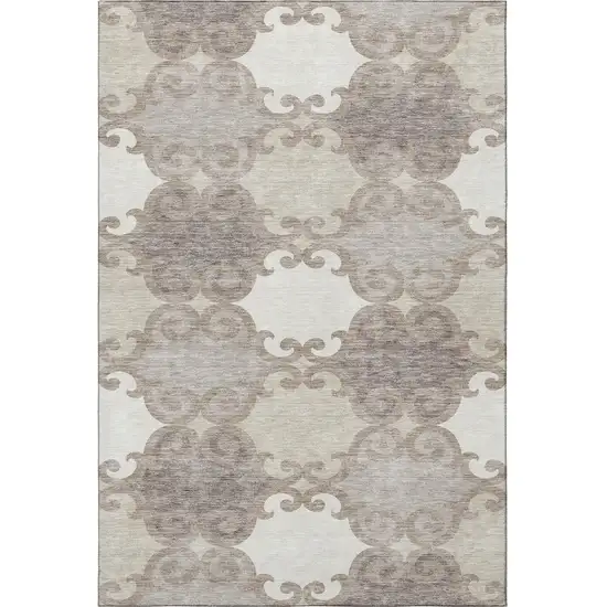 Taupe And Beige Trellis Washable Area Rug With UV Protection Photo 4