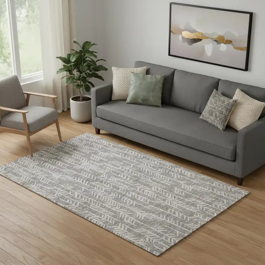 Taupe And Beige Tribal Washable Area Rug With UV Protection Photo 1