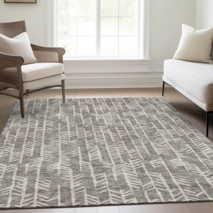 Taupe And Beige Tribal Washable Area Rug With UV Protection Photo 6