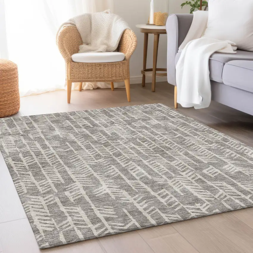 Taupe And Beige Tribal Washable Area Rug With UV Protection Photo 5