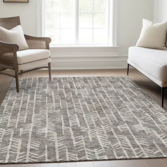 Taupe And Beige Tribal Washable Area Rug With UV Protection Photo 6