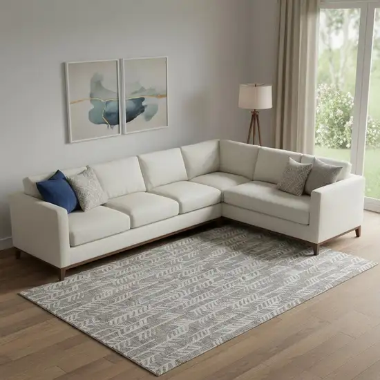 Taupe And Beige Tribal Washable Area Rug With UV Protection Photo 1