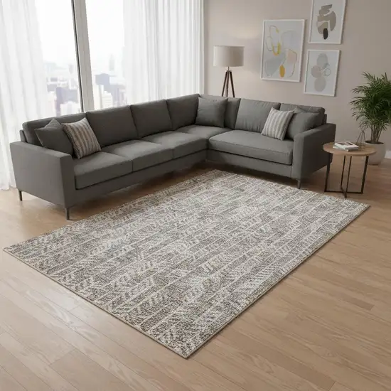 Taupe And Beige Tribal Washable Area Rug With UV Protection Photo 2