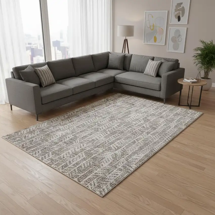 Taupe And Beige Tribal Washable Area Rug With UV Protection Photo 2